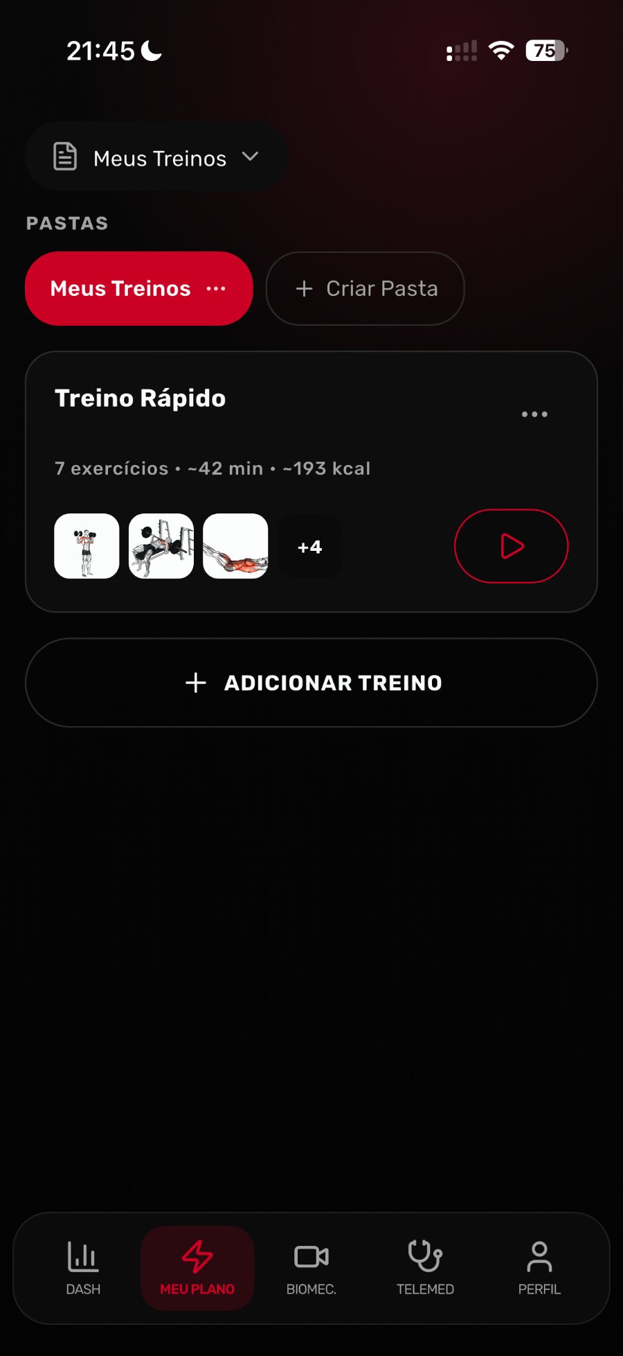 Tela do módulo GYM, etapa 3