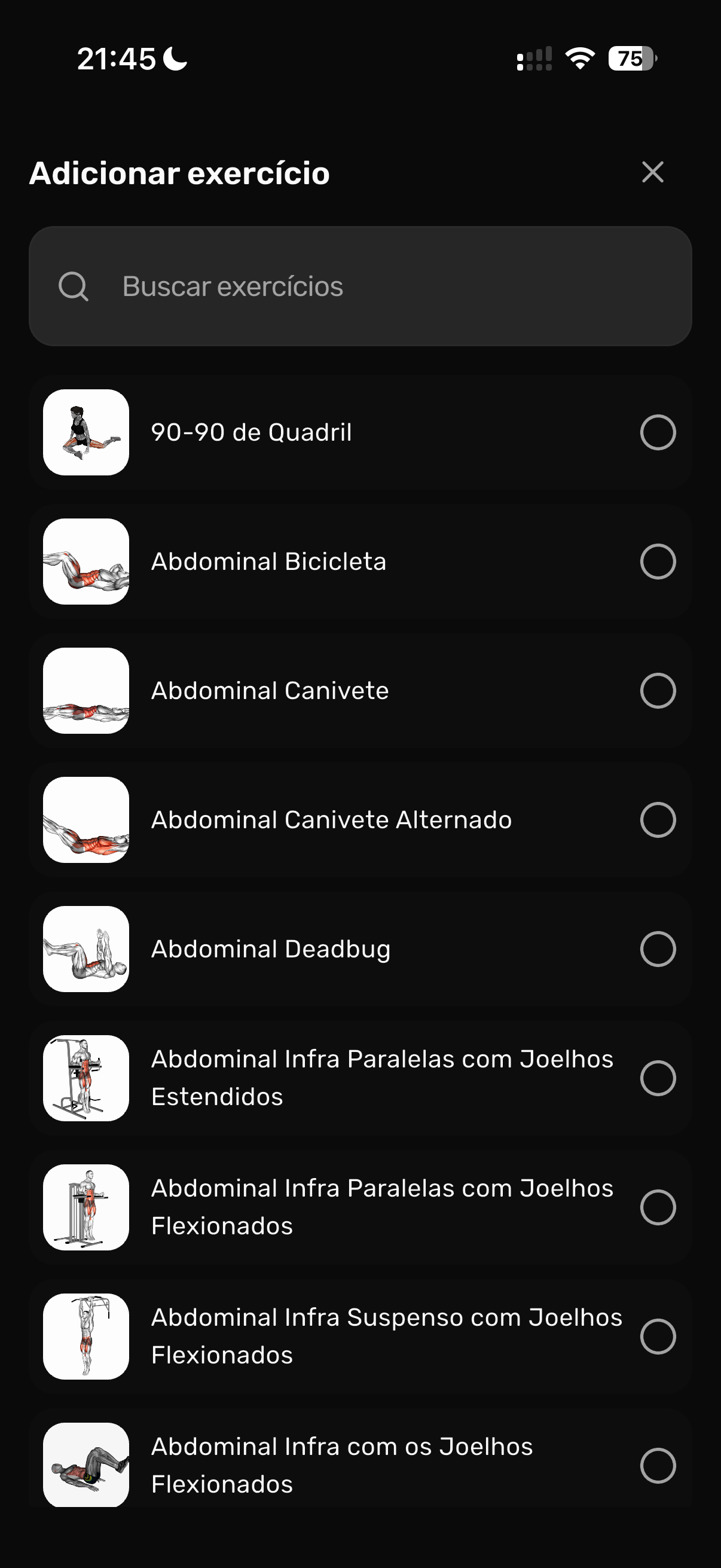 Tela do módulo GYM, etapa 4