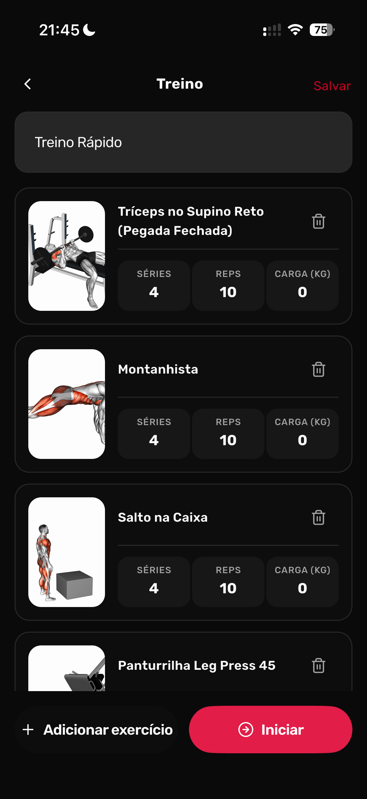 Tela do módulo GYM, etapa 5