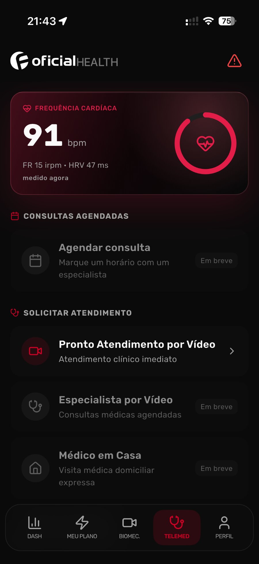 Tela do app Oficial Saúde